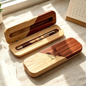 Personalized Wood Pen Set With Engraved Name, Custom Gift For Dad Teacher Men, Graduation Wedding Groomsmen, New Job Back To School Pen Box