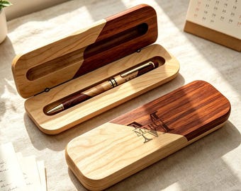 Personalized Wood Pen Set With Engraved Name, Custom Gift For Dad Teacher Men, Graduation Wedding Groomsmen, New Job Back To School Pen Box