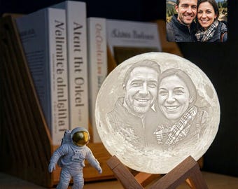 Lampe lune 3D personnalisée avec photo ou texte, veilleuse de chevet personnalisée, cadeau romantique pour couple, anniversaire, cadeau d'anniversaire pour elle
