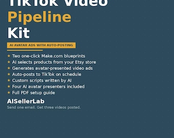 Kit de flujo de trabajo de vídeo para TikTok con IA / Publicador automático de catálogos de Etsy (Make.com)