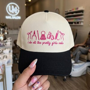 Nail Tech Embroidered Baseball Cap: Two Tone Cute Pretty Girls Nails Salon Hat