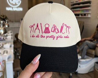 Gorra de béisbol bordada para técnica de uñas: Gorra de salón de uñas para chicas lindas y lindas de dos tonos