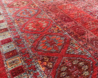 Alfombra rústica tribal roja: Alfombra vintage de Anatolia, lavable, de inspiración persa, para sala de estar.