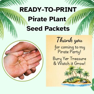 Printable Pirate Plant Seed Packets | Eco-Friendly Party Favor Loot Bags | Treasure Garden Seed Packets for Pirate Theme Birthday