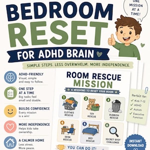 Digital Kids Adhd Planner –Printable Bedroom Cleaning Visual Children Routine Chart