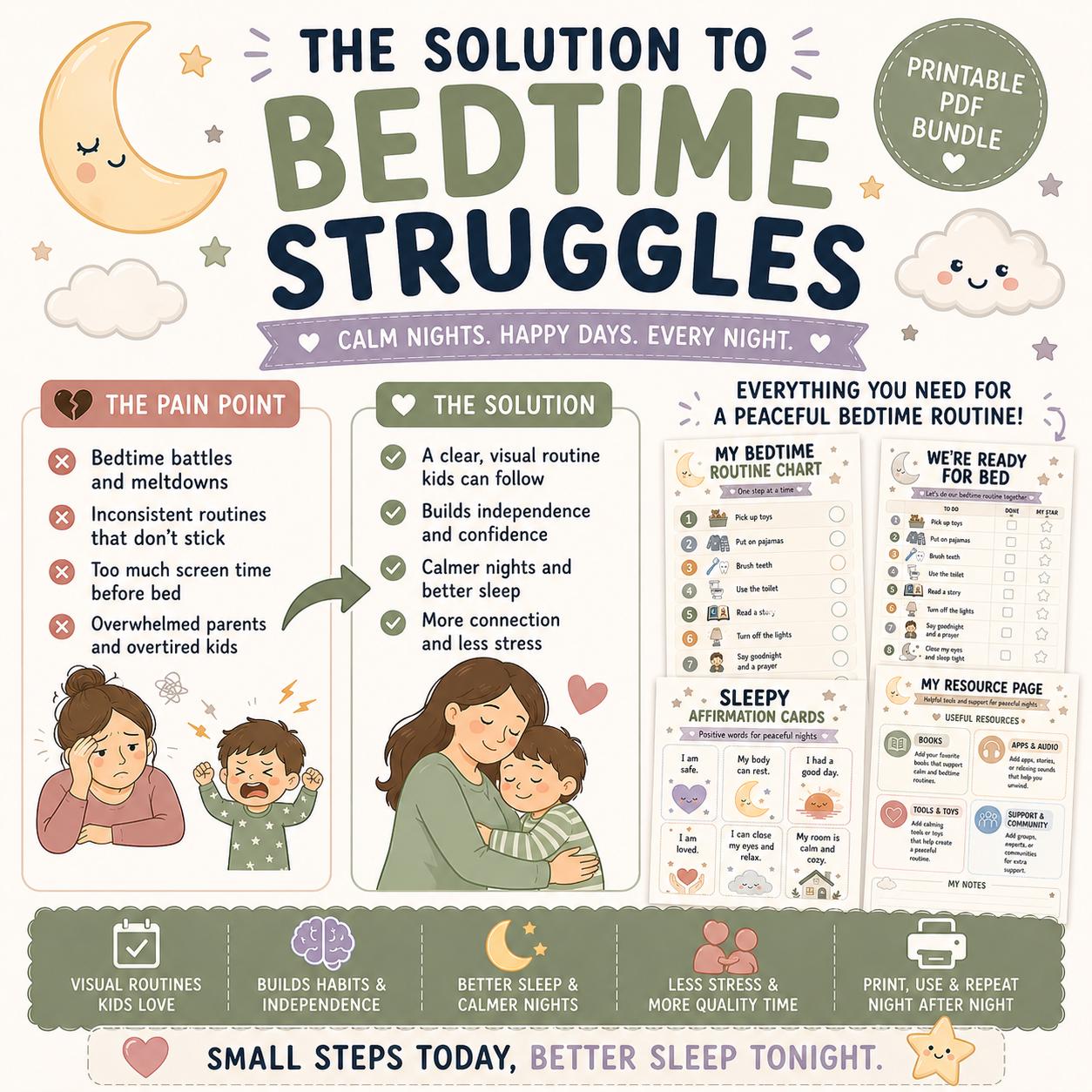 Kids Bedtime Routine Chart Printable Bundle | Visual Schedule, Toddler ...