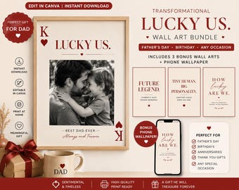Personalized Dad Photo Art, Lucky Us, Father's Day Gift, Editable Canva Template (Digital Download)