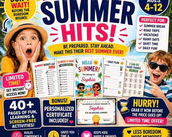 Sommaraktivitetspaket för barn, 40+ skärmfria spel, personligt certifikat (direkt nedladdning)