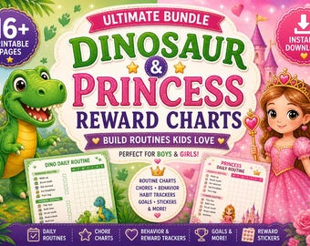Dinosaurieprinsessan Belöningstabeller Paket | Barnrutiner, Sysslor, Beteendespårare