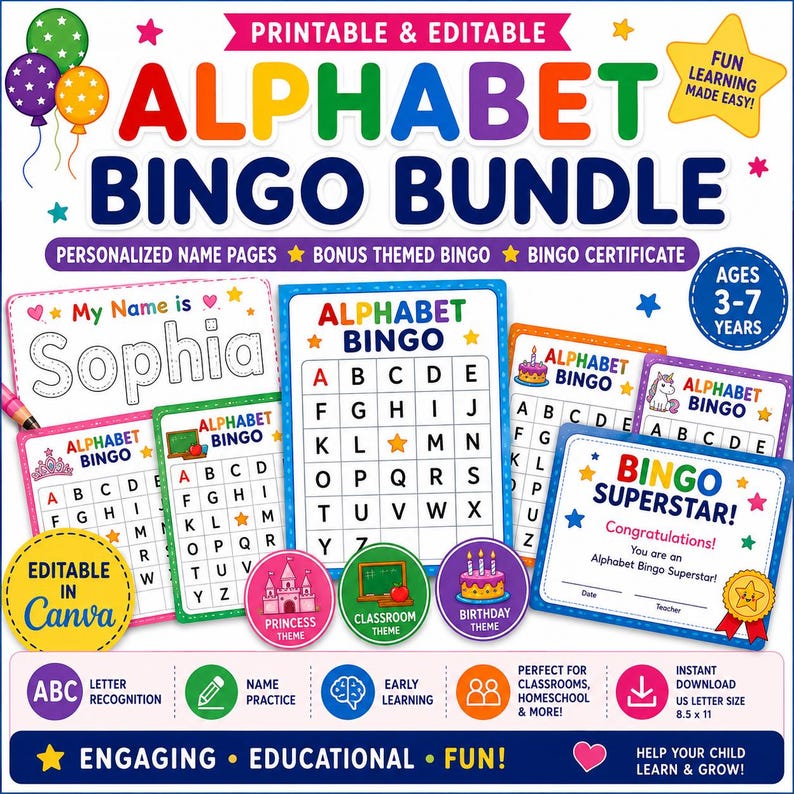 Personalized Name | Alphabet Bingo Bundle | Name Recognition, Early ...