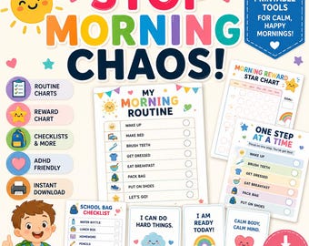 Barnens morgonrutinpaket | Visuellt schema, ADHD-vänligt (digital nedladdning)
