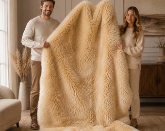 Real Sheepskin Rug, Natural Fur Rug, Champagne Sheepskin Area Rug, Soft Wool Carpet, Large Rug, Bedroom Decor, Nursery Rug, Home Decor Gift