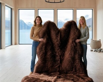 Chocolate Brown Sheepskin Rug, Genuine Sheep Skin Rug, Real Sheepskin Fur Rug, Extra Large Wool Area Rug, Rustic Luxury Home Decor