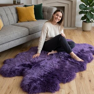 Royal Purple Sheepskin Rug, Genuine Sheep Skin Rug, Real Sheepskin Fur Area Rug, Extra Large Wool Rug, Plush Bedroom Rug, Living Room Decor