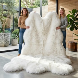 Natural Ivory White Sheepskin Rug, Genuine Sheep Skin Fur Rug, Real Wool Area Rug, Extra Large Plush Rug, Bedroom Living Room Home Decor