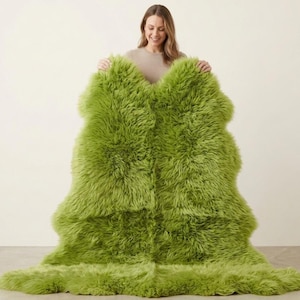 Lime Green Sheepskin Rug, Genuine Sheep Skin Rug, Real Sheepskin Fur Area Rug, Extra Large Wool Rug, Plush Floor Rug, Luxury Home Decor
