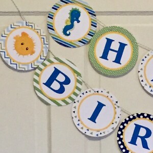 SEA LIFE Theme Happy Birthday or Baby Shower Party Banner - Blue Green Yellow - Party Packs Available