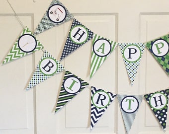 Preppy Golf Party Banner: Lime Green & Navy Birthday Decor