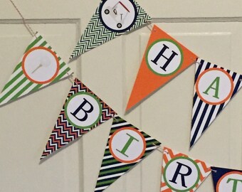 Golf Birthday Banner: Preppy Orange, Green, Navy Party Decor