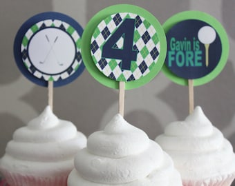 PREPPY ARGYLE GOLF Happy Birthday or Baby Shower Cupcake Toppers - Party Packs Available