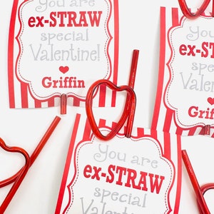 SILLY STRAW Valentine's Day Treat Tags Cards Set of 12 One Dozen Party Packs Available image 2