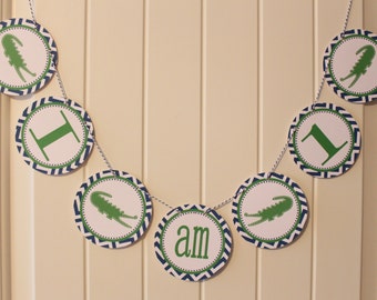 PREPPY CHEVRON ALLIGATOR Highchair Banner 1st Birthday Party Blue Green - Party Packs Available