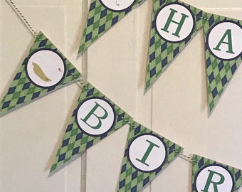 Argyle Golf Party Banner: Green & Navy Birthday Decor