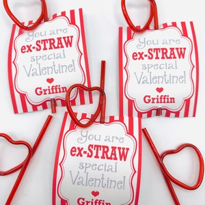 SILLY STRAW Valentine's Day Treat Tags Cards Set of 12 One Dozen Party Packs Available image 4