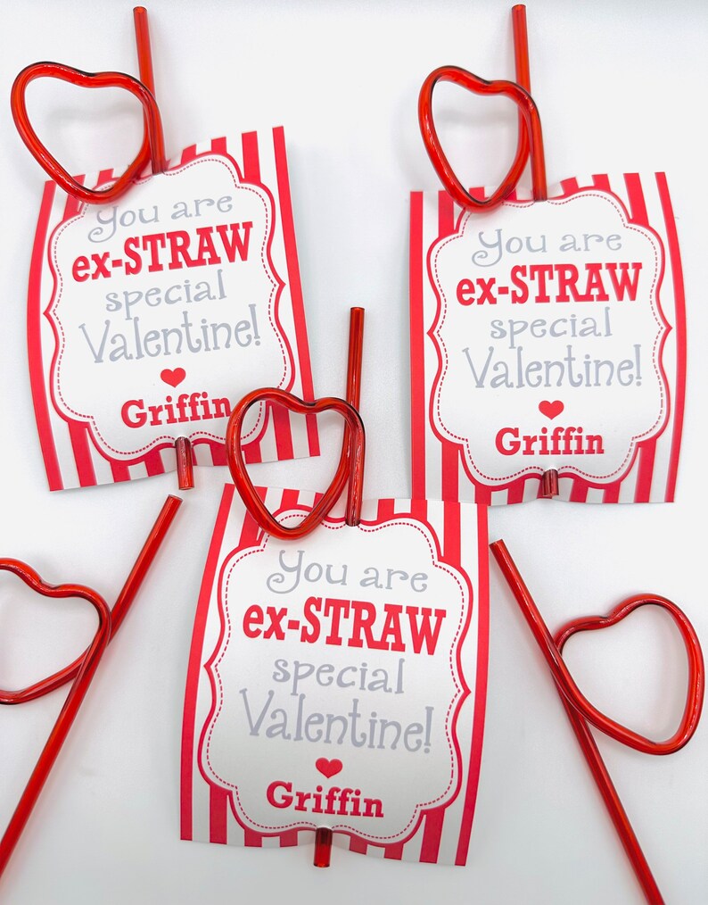 SILLY STRAW Valentine's Day Treat Tags Cards Set of 12 One Dozen Party Packs Available image 4