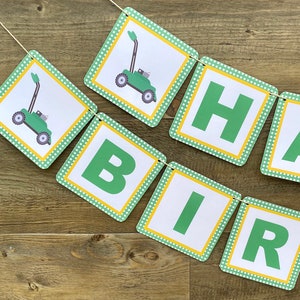 LAWNMOWER Theme Happy Birthday or Baby Shower Party Banner Green Yellow