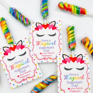 MAGICAL RAINBOW UNICORN Valentine's Day Treat Tags Cards Set of 12 {One Dozen} - Party Packs Available