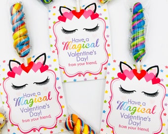 IMPRIMA SUS PROPIAS Etiquetas de San Valentín de la Clase Unicornio Mágico para Niños Descarga Digital