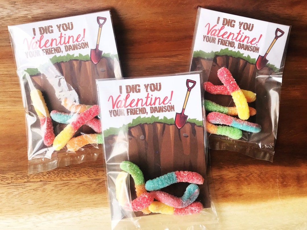 I DIG YOU Gummy Worm Valentine's Day Treat Tags Cards Set - Etsy