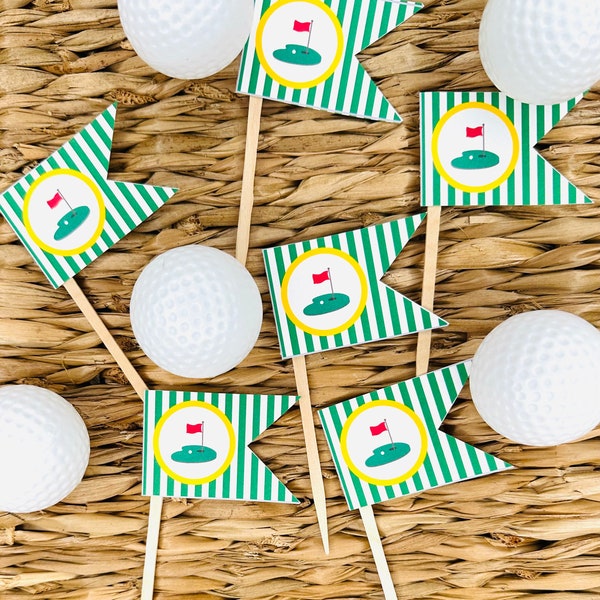 PRINT YOUR OWN Golf Tournament Flag Cupcake Toppers -Green Yellow