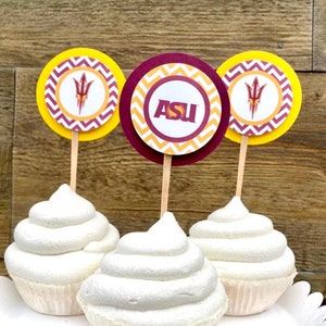 College Graduation Cupcake Toppers: School Colors Party Decor (12 ct)