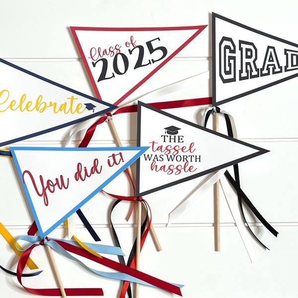 GRADUATION Centerpiece Pennant Flag Choose Your School Colors