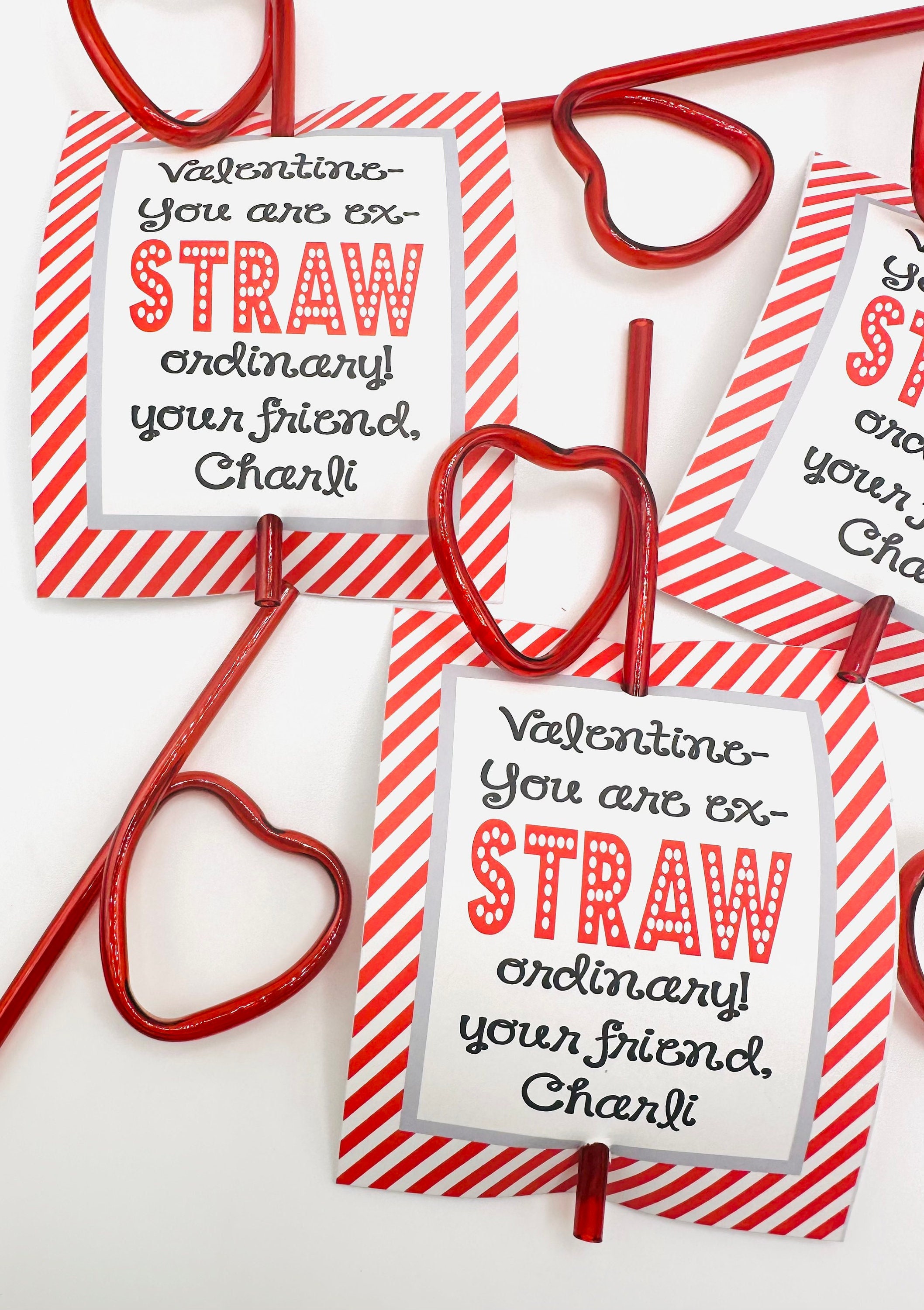Valentine Crazy Straw Tags - Heart Cards to Celebrate Valentine's Day