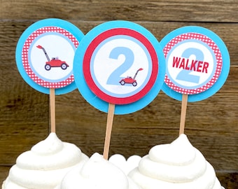 LAWNMOWER Birthday or Baby Shower Party Cupcake Toppers Picks set of 12 {One Dozen} - Party Packs Avaialble