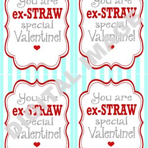 PRINT YOUR OWN Silly Straw Valentine's Day Treat Tags Cards Digital ...