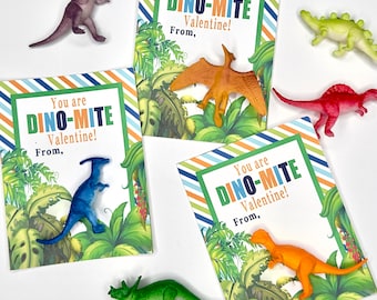 Imprime tus propias tarjetas de regalo de San Valentín con temática de dinosaurios Dino-Mite (descarga digital)