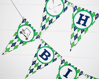 PREPPY ARGYLE GOLF Happy Birthday or Baby Shower Party Banner - Party Packs Available