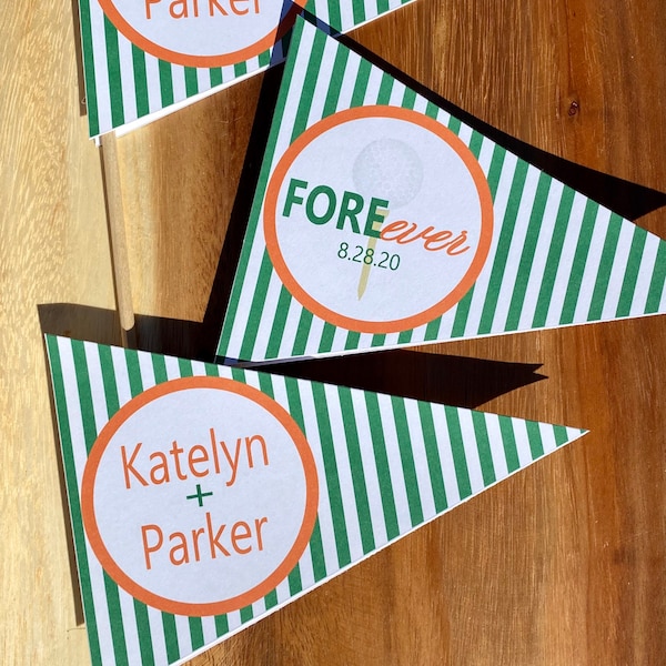 CUSTOM GOLF THEME Centerpiece Flags Wedding Theme Pick Your Colors Great  ---Centerpiece Flags Pennants - {Set of 3}