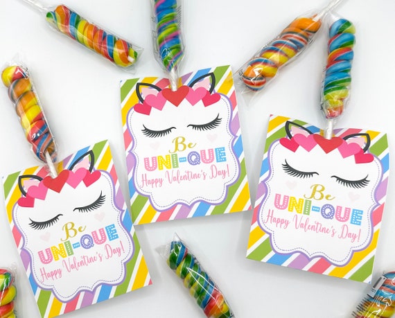 PRINT YOUR OWN Rainbow Unicorn Class Valentines Day Tags Printable for Kids Digital Download