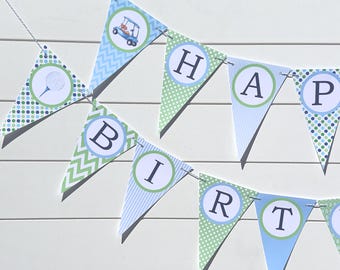 Preppy Golf Birthday Banner: Green & Blue Party Decor