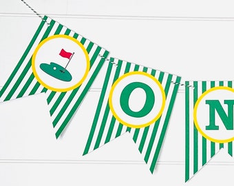 GOLF TOURNAMENT Happy Birthday  Highchair Banner ONE Yellow Green