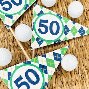 PREPPY ARGYLE GOLF Happy Birthday or Baby Shower Centerpiece Flags Pennants - {Set of 3} - Party Packs Available- Party Packs Available