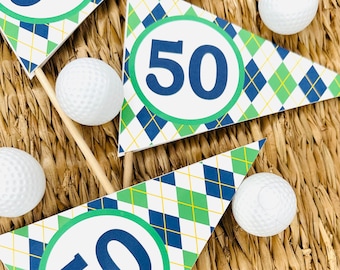 PREPPY ARGYLE GOLF Happy Birthday or Baby Shower Centerpiece Flags Pennants - {Set of 3} - Party Packs Available- Party Packs Available
