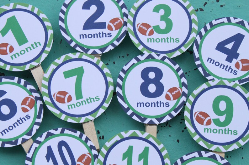 12 months TOUCHDOWN Football Themed 1st Birthday Photo Clips Banner Newborn Party Packs Available