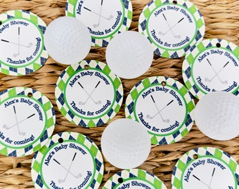 ARGYLE GOLF Baby Shower Favor Tags: Navy Green Set of 12