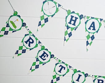 PREPPY ARGYLE GOLF Happy Retirement Party Banner - Party Packs Available